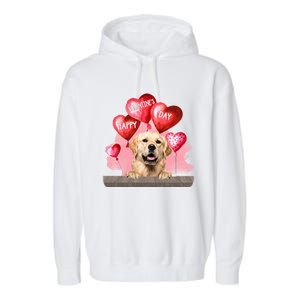 Golden Retriever Dog Happy Valentines Day Pet Dog Lover Funny Gift Garment-Dyed Fleece Hoodie