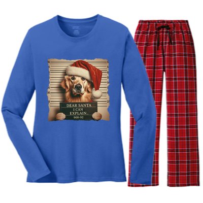 Golden Retriever Dogs Christmas Dear Santa I Can Explain Gift Women's Long Sleeve Flannel Pajama Set 