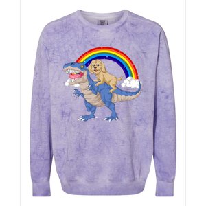 Goldendoodle Riding Dinosaur Colorblast Crewneck Sweatshirt