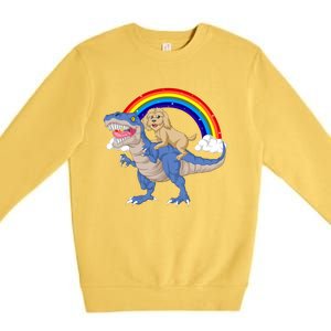 Goldendoodle Riding Dinosaur Premium Crewneck Sweatshirt