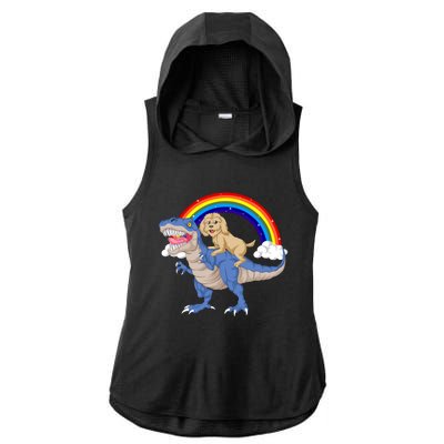 Goldendoodle Riding Dinosaur Ladies PosiCharge Tri-Blend Wicking Draft Hoodie Tank