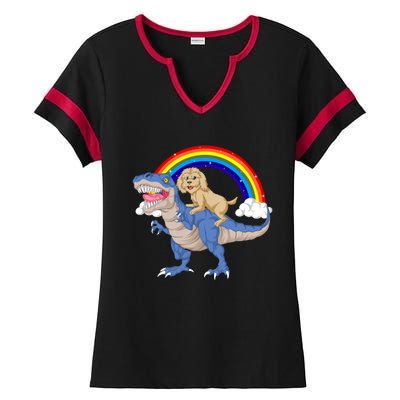 Goldendoodle Riding Dinosaur Ladies Halftime Notch Neck Tee