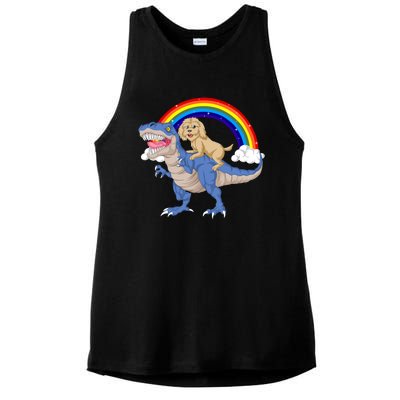 Goldendoodle Riding Dinosaur Ladies PosiCharge Tri-Blend Wicking Tank