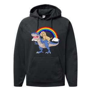 Goldendoodle Riding Dinosaur Performance Fleece Hoodie