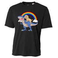 Goldendoodle Riding Dinosaur Cooling Performance Crew T-Shirt