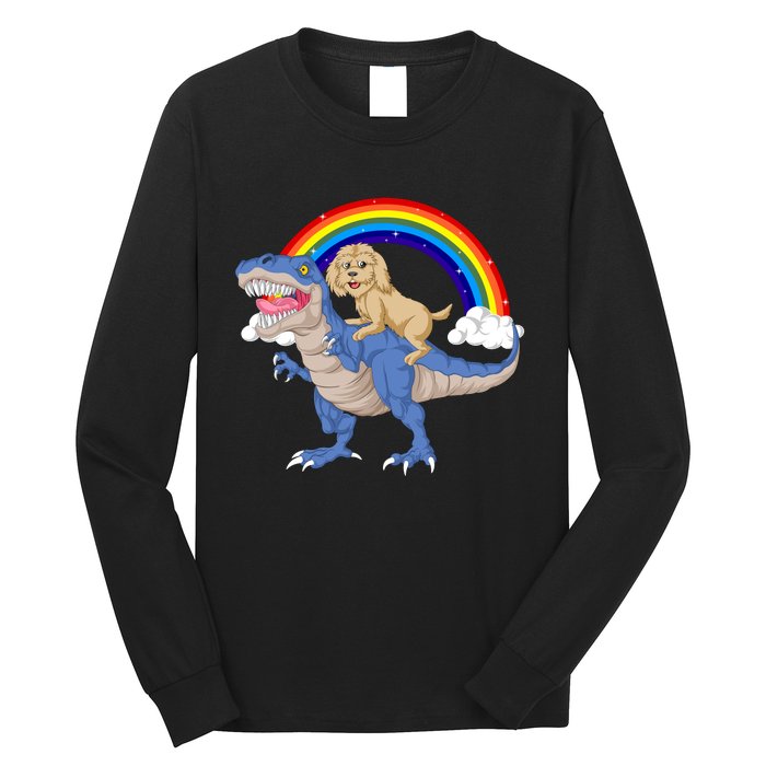 Goldendoodle Riding Dinosaur Long Sleeve Shirt