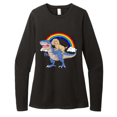 Goldendoodle Riding Dinosaur Womens CVC Long Sleeve Shirt