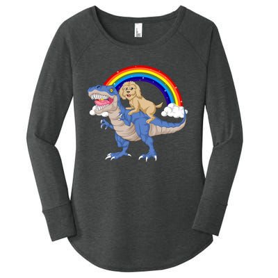 Goldendoodle Riding Dinosaur Women's Perfect Tri Tunic Long Sleeve Shirt