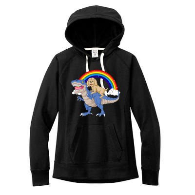 Goldendoodle Riding Dinosaur Women's Fleece Hoodie