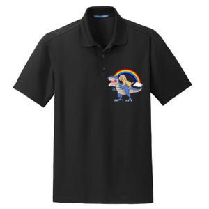 Goldendoodle Riding Dinosaur Dry Zone Grid Polo