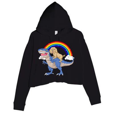 Goldendoodle Riding Dinosaur Crop Fleece Hoodie