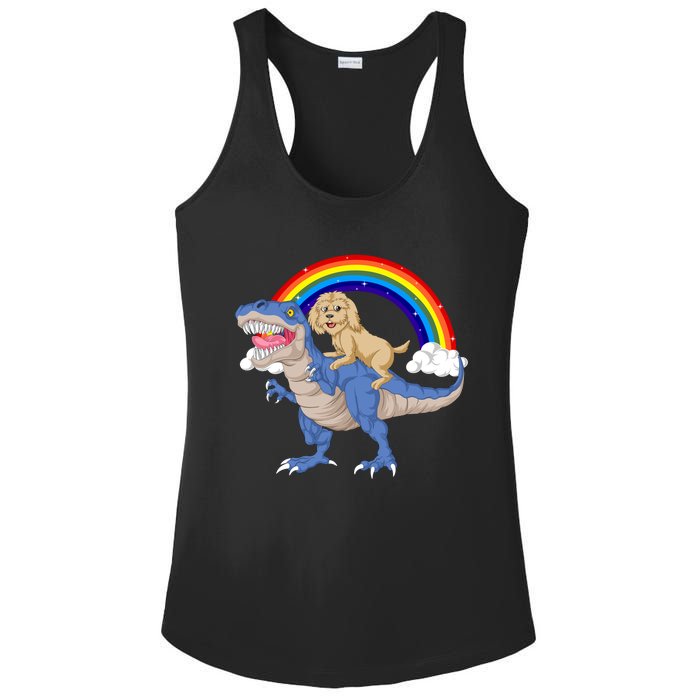 Goldendoodle Riding Dinosaur Ladies PosiCharge Competitor Racerback Tank