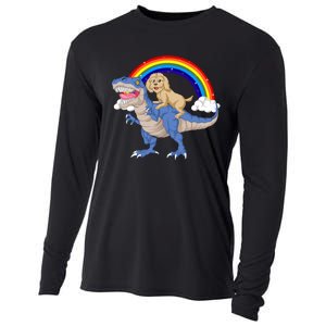 Goldendoodle Riding Dinosaur Cooling Performance Long Sleeve Crew