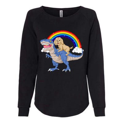 Goldendoodle Riding Dinosaur Womens California Wash Sweatshirt