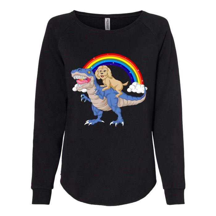 Goldendoodle Riding Dinosaur Womens California Wash Sweatshirt