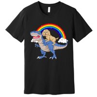 Goldendoodle Riding Dinosaur Premium T-Shirt