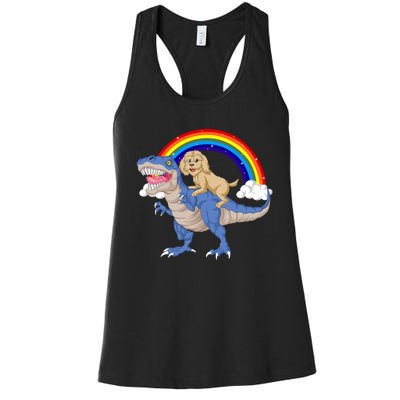 Goldendoodle Riding Dinosaur Women's Racerback Tank