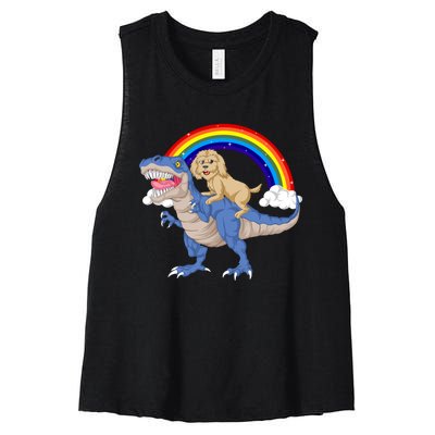 Goldendoodle Riding Dinosaur Women's Racerback Cropped Tank