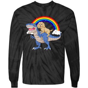 Goldendoodle Riding Dinosaur Tie-Dye Long Sleeve Shirt