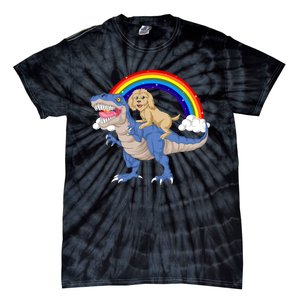 Goldendoodle Riding Dinosaur Tie-Dye T-Shirt