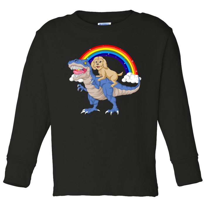 Goldendoodle Riding Dinosaur Toddler Long Sleeve Shirt