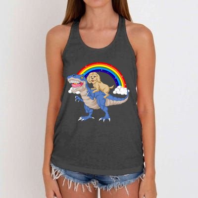 Goldendoodle Riding Dinosaur Women's Knotted Racerback Tank