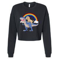 Goldendoodle Riding Dinosaur Cropped Pullover Crew