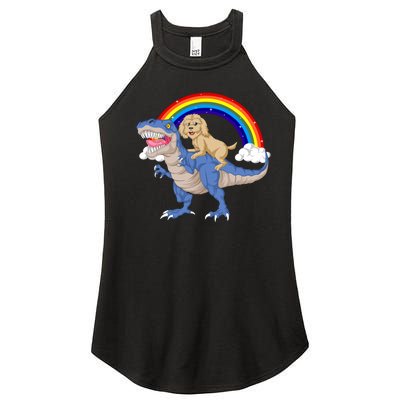 Goldendoodle Riding Dinosaur Women’s Perfect Tri Rocker Tank