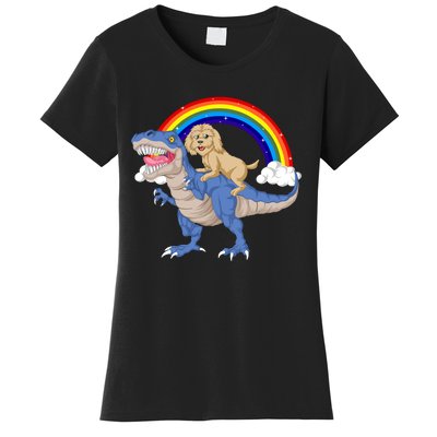 Goldendoodle Riding Dinosaur Women's T-Shirt