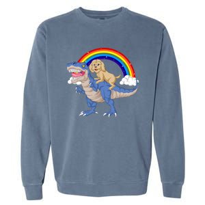 Goldendoodle Riding Dinosaur Garment-Dyed Sweatshirt