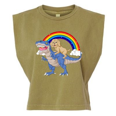 Goldendoodle Riding Dinosaur Garment-Dyed Women's Muscle Tee