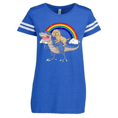 Goldendoodle Riding Dinosaur Enza Ladies Jersey Football T-Shirt