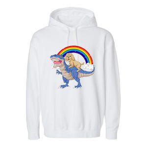 Goldendoodle Riding Dinosaur Garment-Dyed Fleece Hoodie