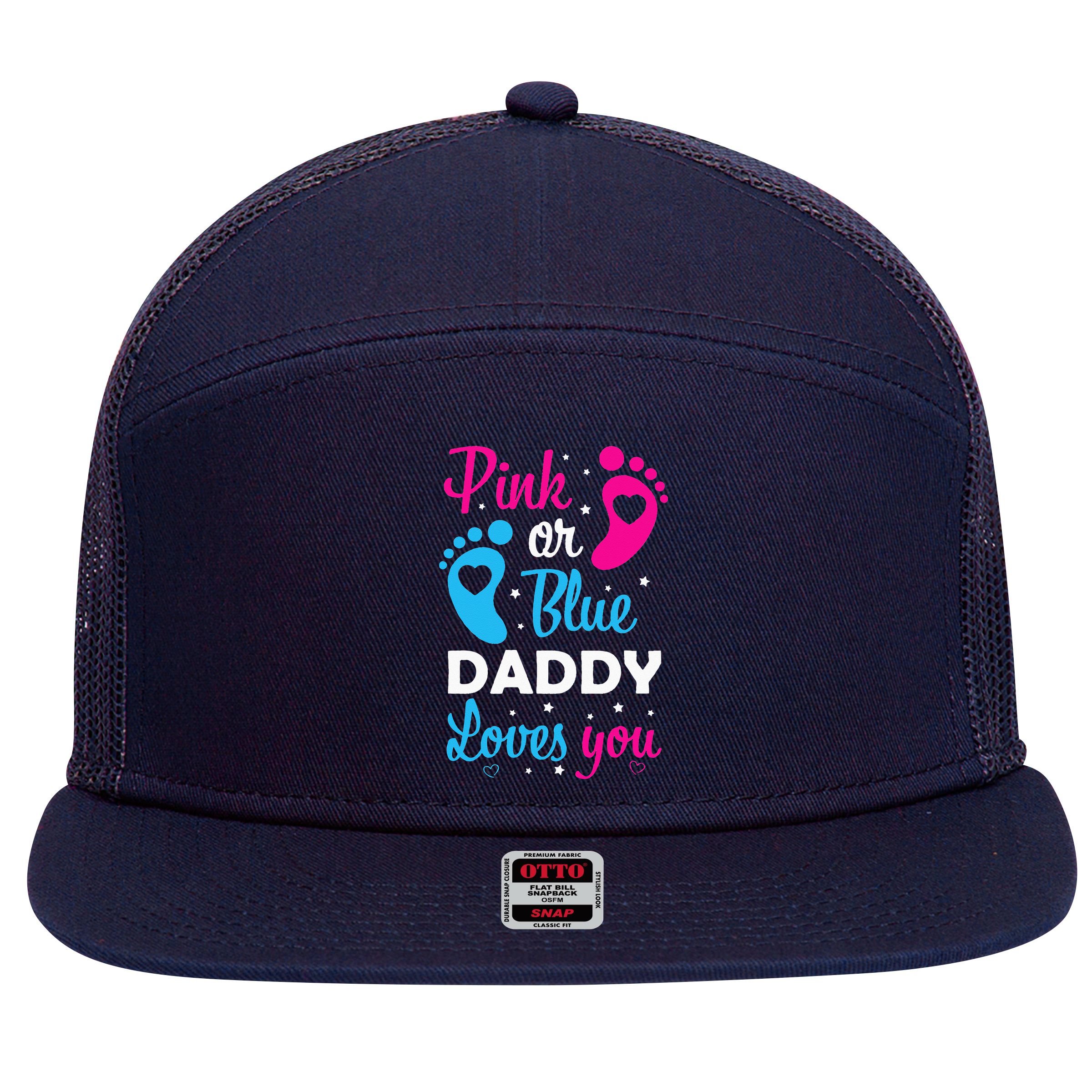 Gender Reveal Dad Daddy Father Family 7 Panel Mesh Trucker Snapback Hat
