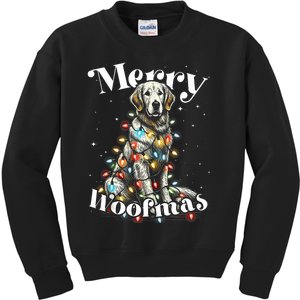 Golden Retriever Dog Merry Woofmas Christmas Lights Sant Hat Tank Top Kids Sweatshirt