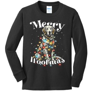 Golden Retriever Dog Merry Woofmas Christmas Lights Sant Hat Tank Top Kids Long Sleeve Shirt