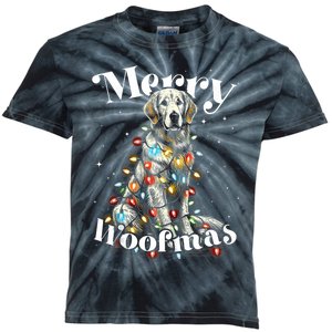 Golden Retriever Dog Merry Woofmas Christmas Lights Sant Hat Tank Top Kids Tie-Dye T-Shirt