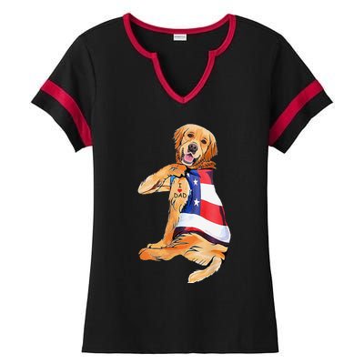 Golden Retriever Dog Tattoo I Love Dad Ladies Halftime Notch Neck Tee