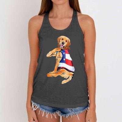 Golden Retriever Dog Tattoo I Love Dad Women's Knotted Racerback Tank