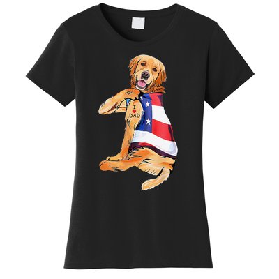 Golden Retriever Dog Tattoo I Love Dad Women's T-Shirt