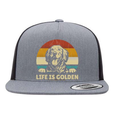 Golden Retriever Dog Life is golden retro vintage Flat Bill Trucker Hat