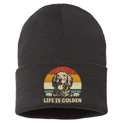 Golden Retriever Dog Life is golden retro vintage Sustainable Knit Beanie