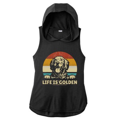 Golden Retriever Dog Life is golden retro vintage Ladies PosiCharge Tri-Blend Wicking Draft Hoodie Tank