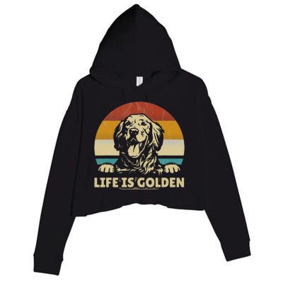 Golden Retriever Dog Life is golden retro vintage Crop Fleece Hoodie