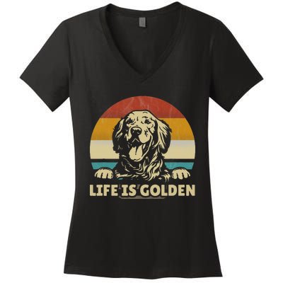 Golden Retriever Dog Life is golden retro vintage Women's V-Neck T-Shirt