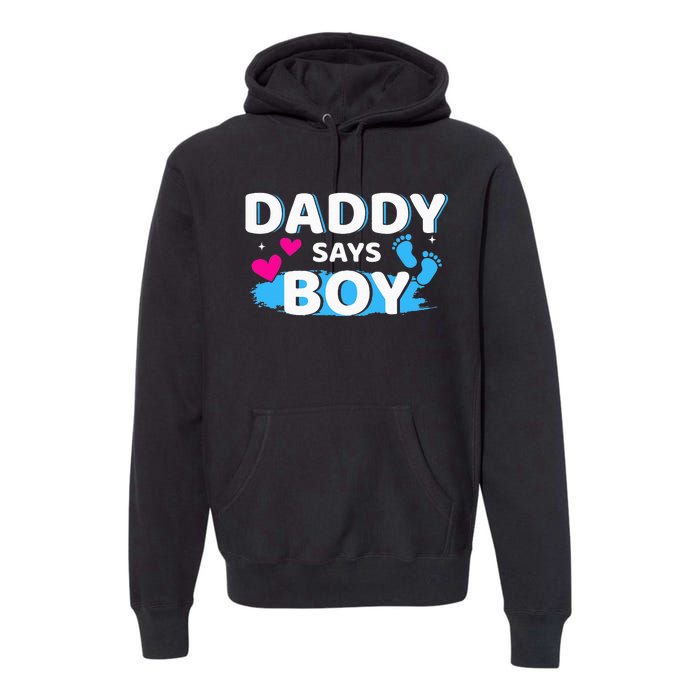 Gender reveal daddy says matching family baby party Premium Hoodie