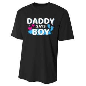 Gender reveal daddy says matching family baby party Performance Sprint T-Shirt