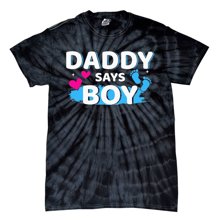 Gender reveal daddy says matching family baby party Tie-Dye T-Shirt