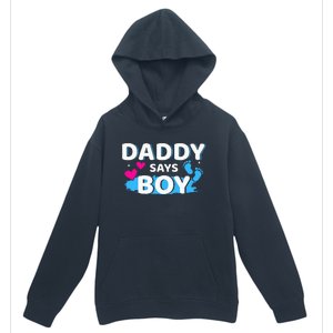 Gender reveal daddy says matching family baby party Urban Pullover Hoodie