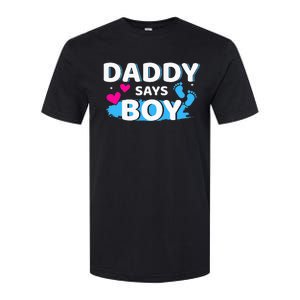 Gender reveal daddy says matching family baby party Softstyle CVC T-Shirt